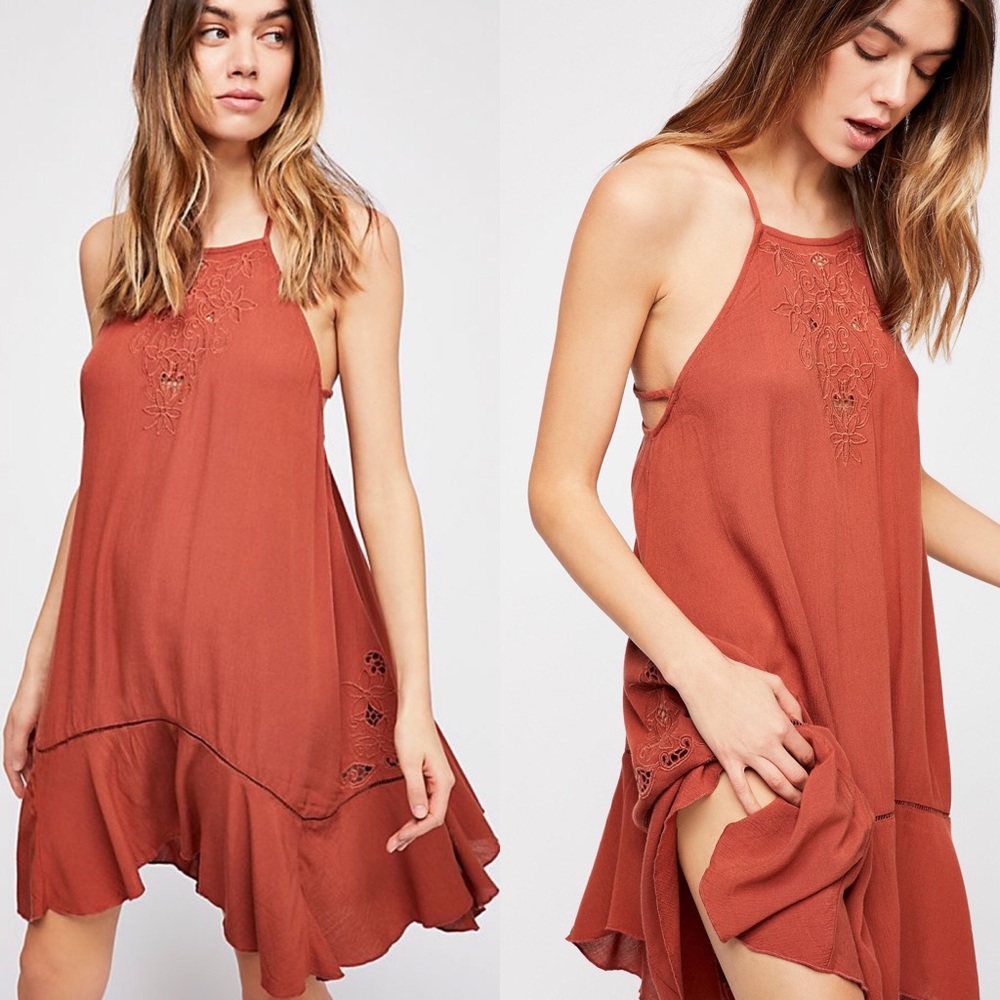 Free People Orange Embroidered Tunic Dress